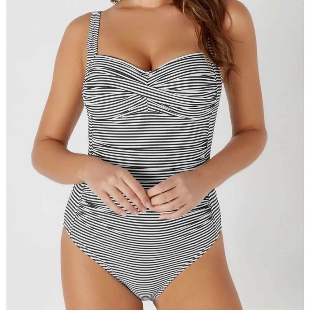 Niptuck size 6 Swimsuit one piece blue white striped multi cup slimming